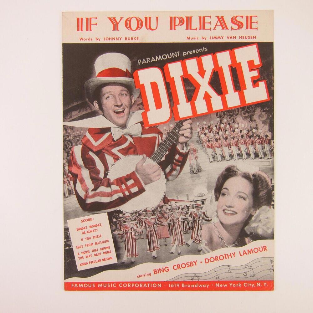 Sheet Music If You Please Dixie Bing Crosby Dorothy Lamour Film Vintage 1943